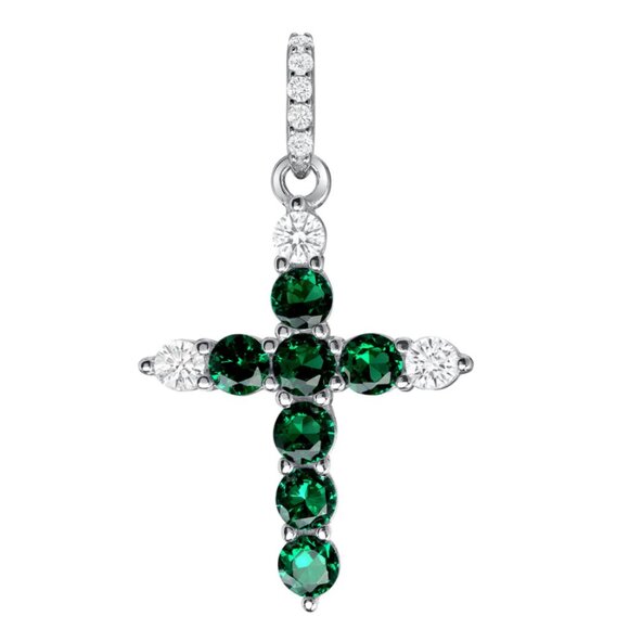 925 Sterling Silver Jewelry - Sterling Silver 925 Rhodium Plated Green Cubic Zirconia Pendant